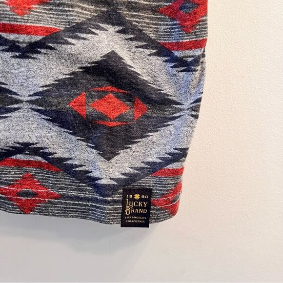 Lucky Brand Henley T Shirt Aztec Southwestern Short Sleeve Size large - Picture 2 of 8